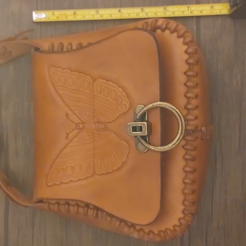 Vintage Genuine Tooled Leather Butterfly Novelty Fairycore crossbody Bag Purse - Picture 6 of 6